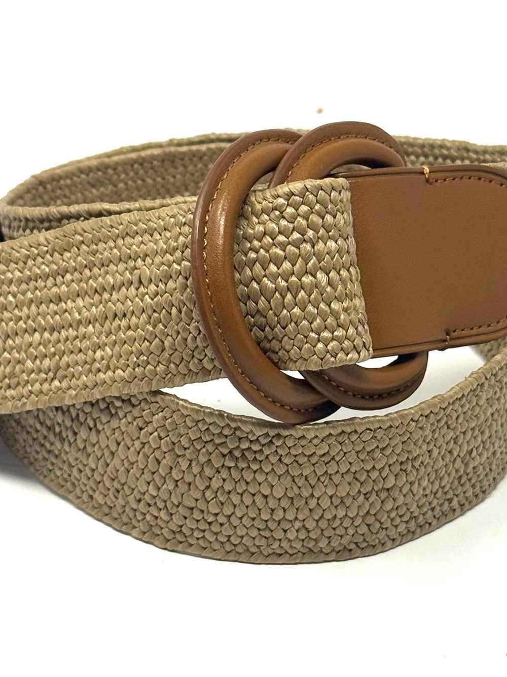 NEW Lauren Ralph Lauren Woven Stretch Raffia Belt Leather O Ring Buckle Women M - Picture 3 of 6